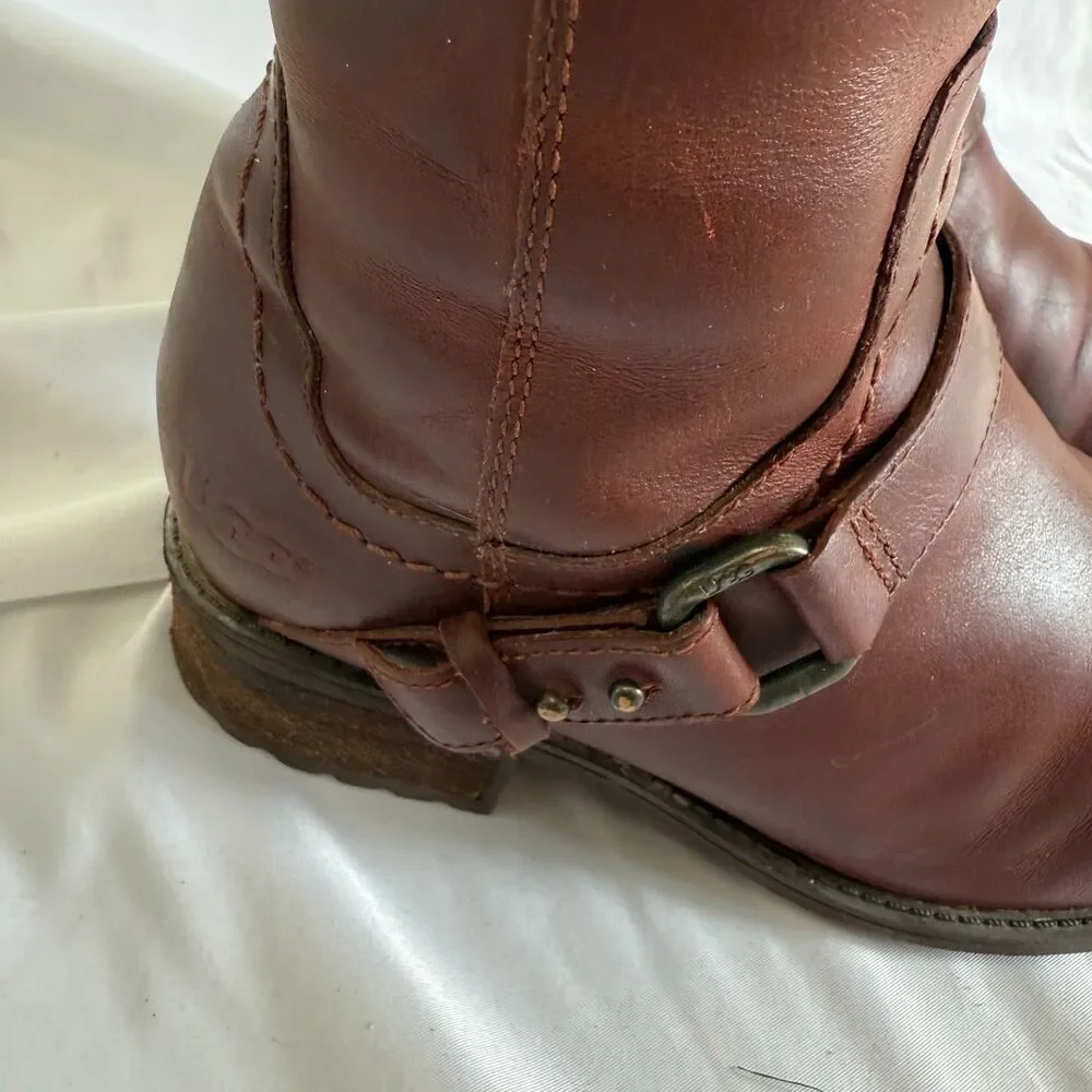 UGG Brown Red Dahlen Leather Womens Lined Equestrian Boots Winter 1006043 Size 7